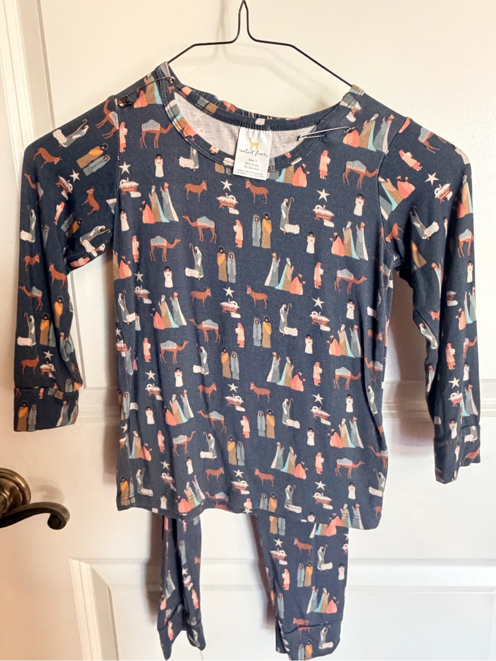 Velvet fawn Navy Nativity Print Pajama Set - Cozy Long Sleeve Two-Piece